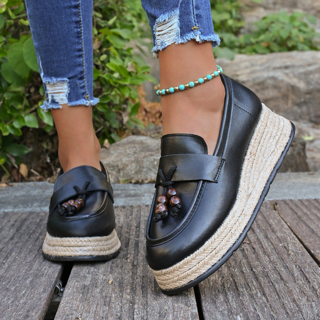 Damen Espadrilles mit modischer Schnürung und geflochtenem Boden EB