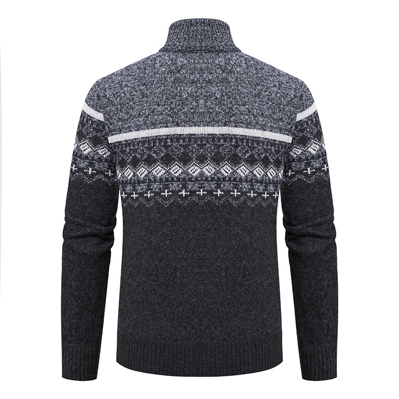 Herren Strickjacke mit modernem Muster und hohem Kragen EB