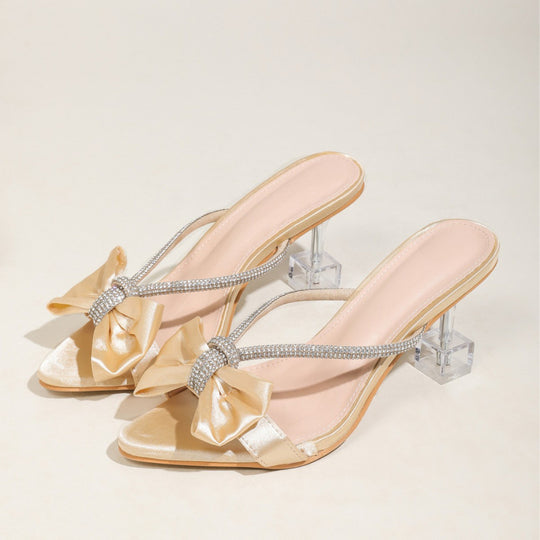 Damen Glamouröse Slingback-Sandalen mit funkelndem Strass und dekorativen Schleifen EB