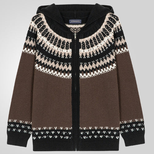 Herren Strickjacke mit traditionellem Norweger-Muster und Kapuze EB