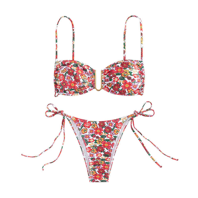 Damen Blütenmuster-Bikini mit verstellbaren Trägern EB