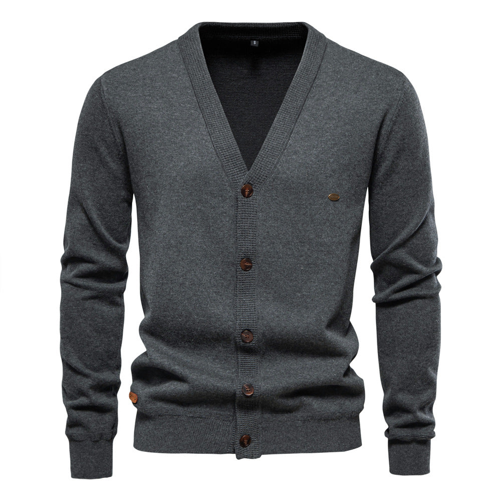 Herren Strickjacke mit V-Ausschnitt und modischen Holzknöpfen EB