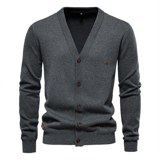 Herren Strickjacke mit V-Ausschnitt und modischen Holzknöpfen EB