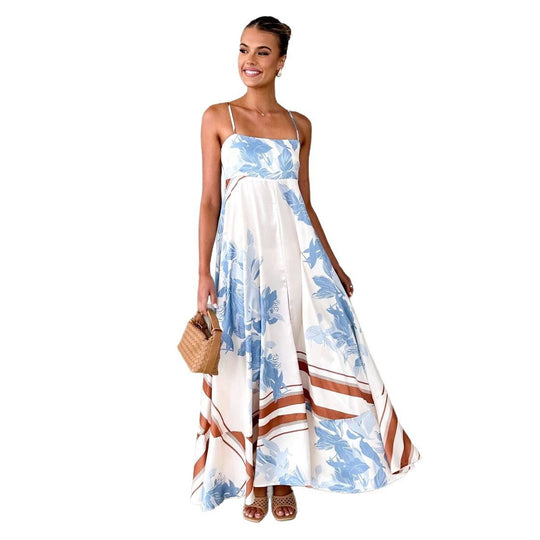 Damen Maxikleid mit elegantem floralem Design und schwingendem Rock EB