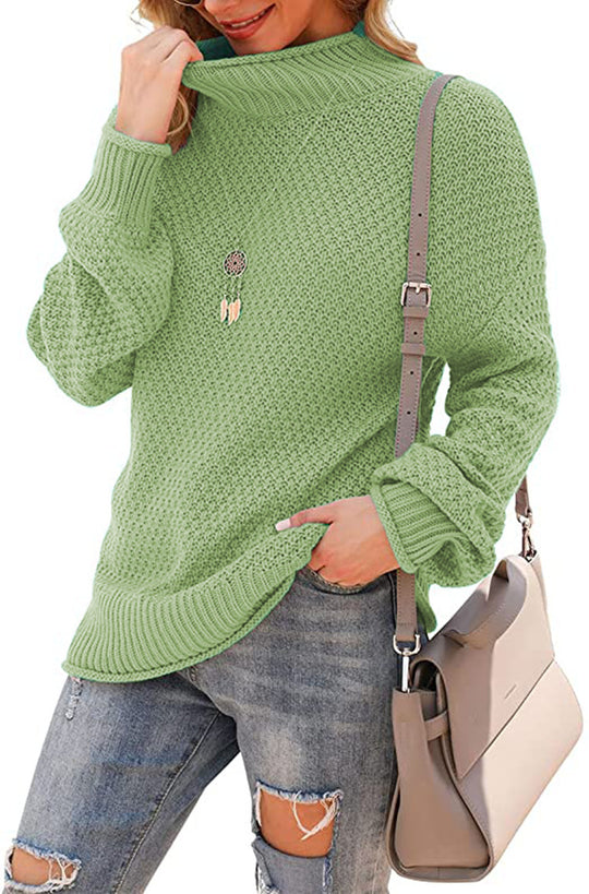 Damen Grobstrickpullover mit hohem Kragen und modischer Struktur EB