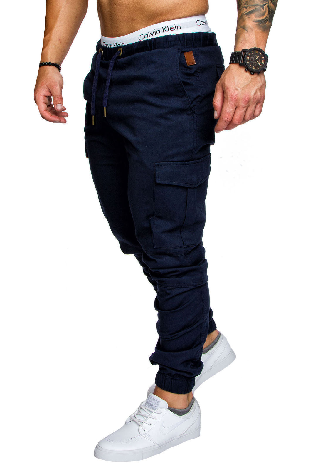 Herren nan taillierter Cargo-Jogger mit elastischem Bund, Kordelzug und aufgesetzten Taschen EB