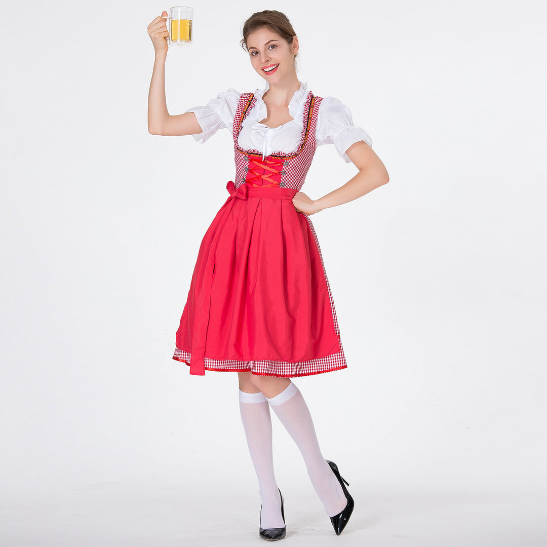 Damen nan karierter Dirndlkleid mit geraffter Schürze und geschnürter Miederfront EB