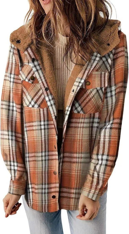 Damen Karierter Flanell-Jacke mit kuscheligem Innenfutter EB
