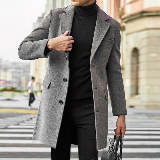 Herren Klassischer Wollmantel mit eleganten Knopfdetails EB