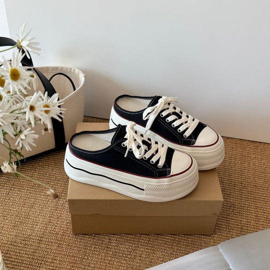 Damen lässige Canvas Sneakers im modernen Vintage-Stil mit platinfarbener Sohle EB