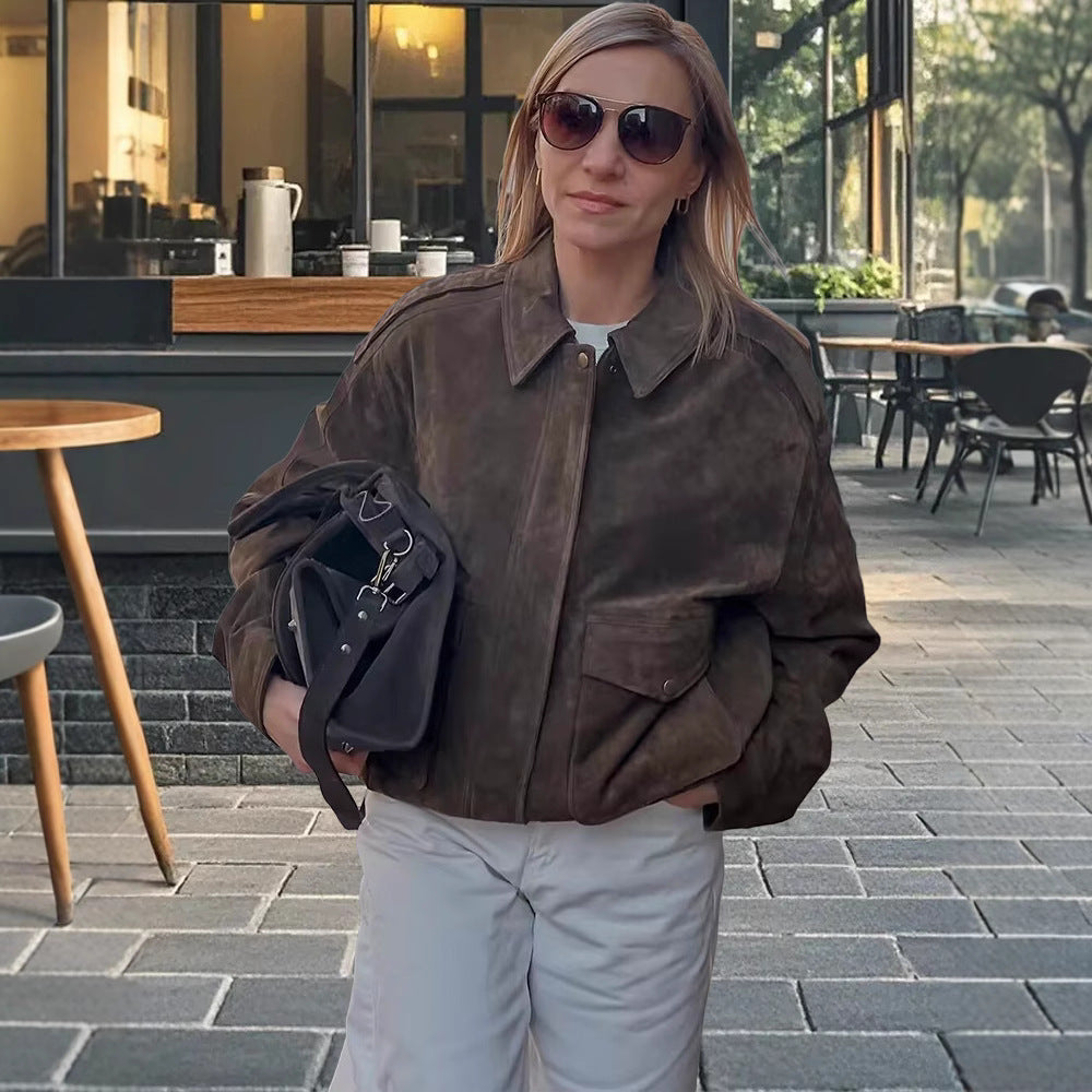 Damen modische Wildlederjacke mit Oversized-Schnitt EB