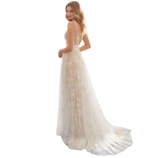 Damen Elegantes Tüll Abendkleid mit floralem Design und transparenter Oberfläche EB
