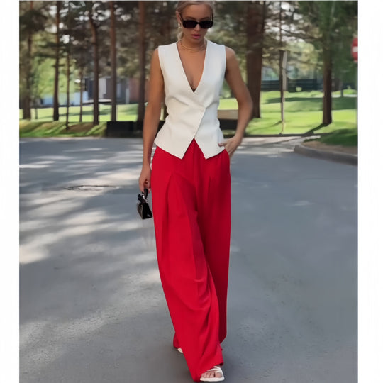 Damen elegantes Blazer-Set mit weiten Hosen EB
