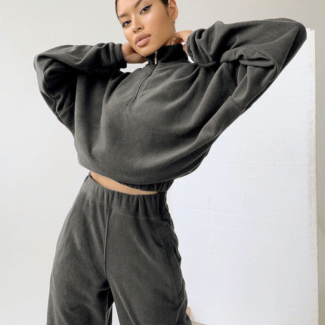 Damen nan kurz geschnittenes Thermo-Fleece-Set mit Halbfront-Reißverschluss und hohem Komfortbund EB