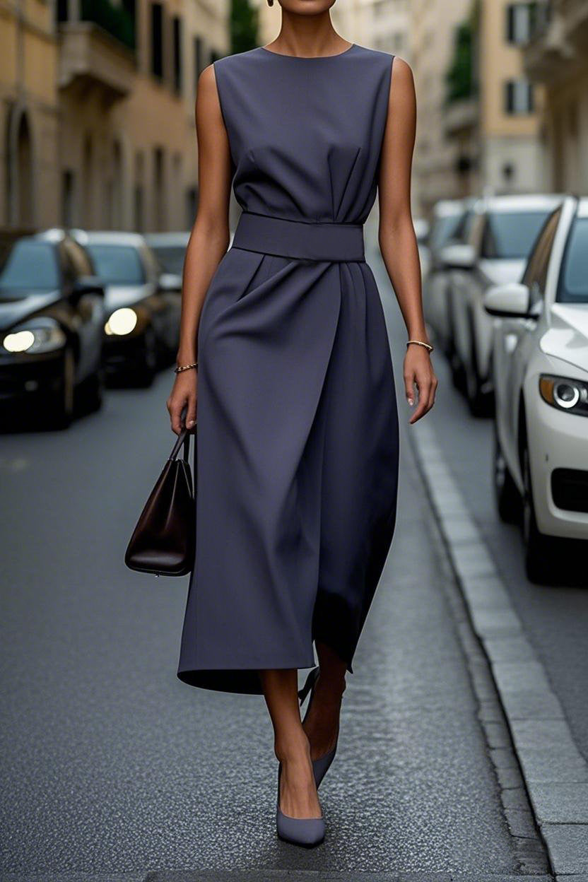 Elegantes Damen Maxikleid mit fließendem Schnitt & Taillengürtel | EB