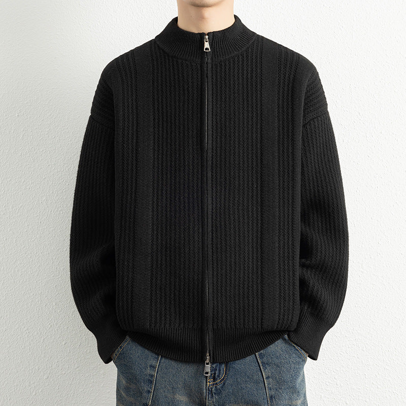 Herren Strickjacke mit modernem Zipper und strukturierter Oberfläche EB