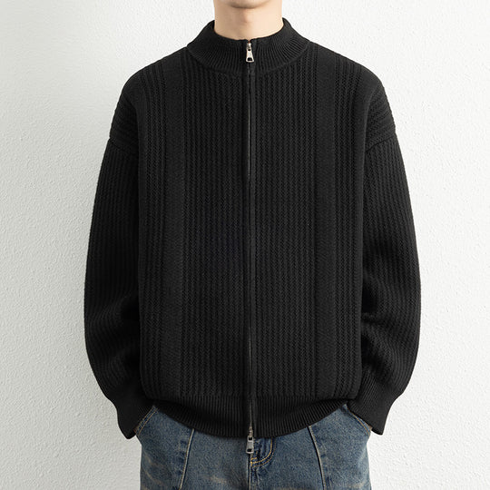 Herren Strickjacke mit modernem Zipper und strukturierter Oberfläche EB