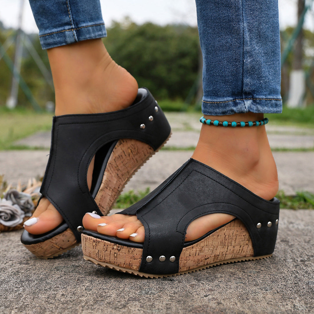 Damen Wedge-Sandalen mit dekorativem Kork-Design EB
