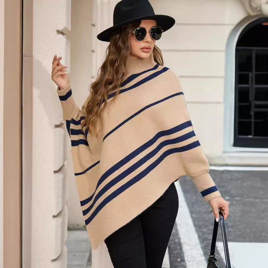Damen Poncho mit modernen Streifen EB