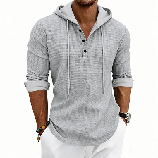 Herren Waffelstrick-Henley-Hoodie mit Knopfleiste und Kapuze EB