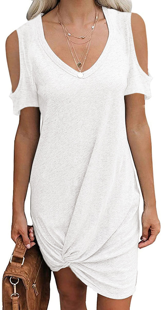 Damen Strandkleid mit knotenförmigem Saum und schulterfreiem Design EB