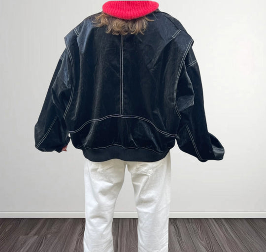 Damen Kunstlederjacke mit praktischen Taschen und elastischem Bund EB