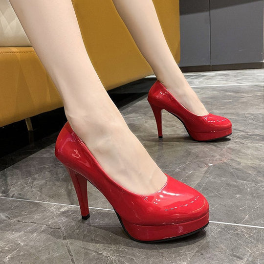Damen nan Plateau-Pumps mit glänzendem Lack und hohem Stilettoabsatz EB