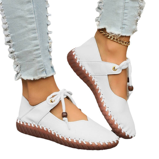 Damen Bequeme Mokassins mit Schnürung und weichem Leder EB