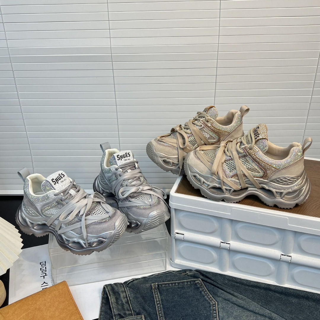 Damen Sportliche Chunky Sneakers mit funkelnden Applikationen und innovativem Dämpfungssystem EB