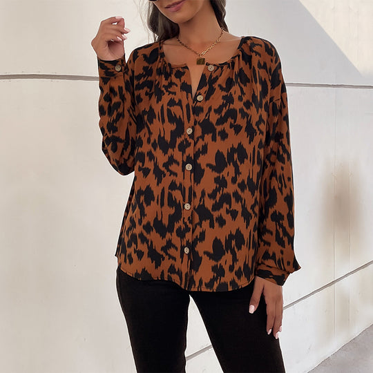 Damen Bluse mit elegantem Tiermuster und lässigem Schnitt EB