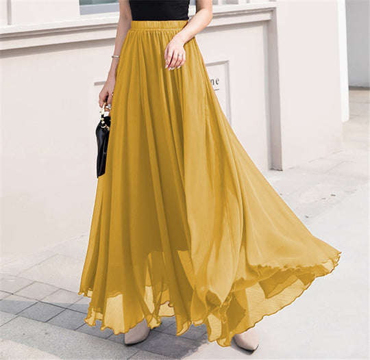 Damen nan Maxi-Chiffonrock mit elastischem Bund und fließender A-Linie EB