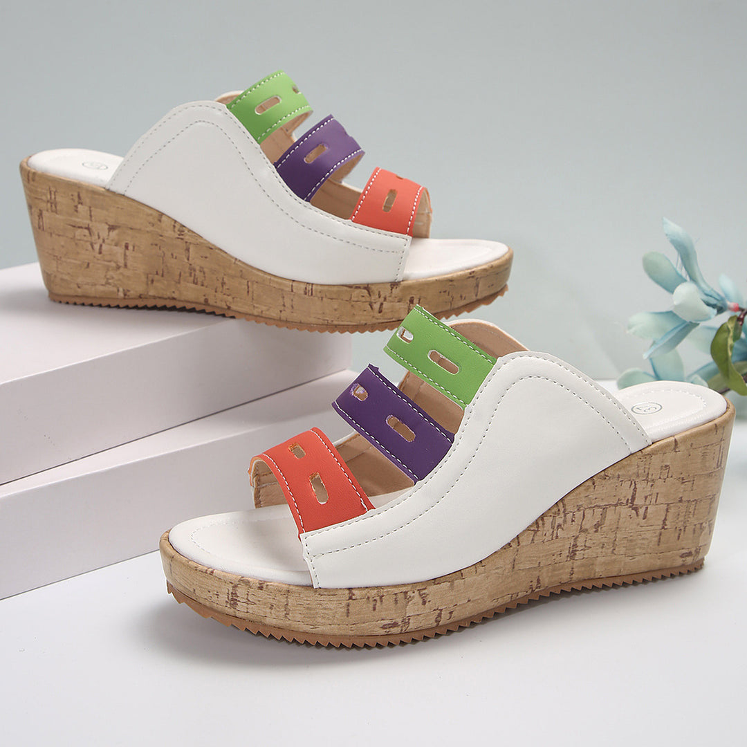 Damen Wedge-Sandaletten mit mehrfarbigen Riemen und komfortablem Korkfußbett EB