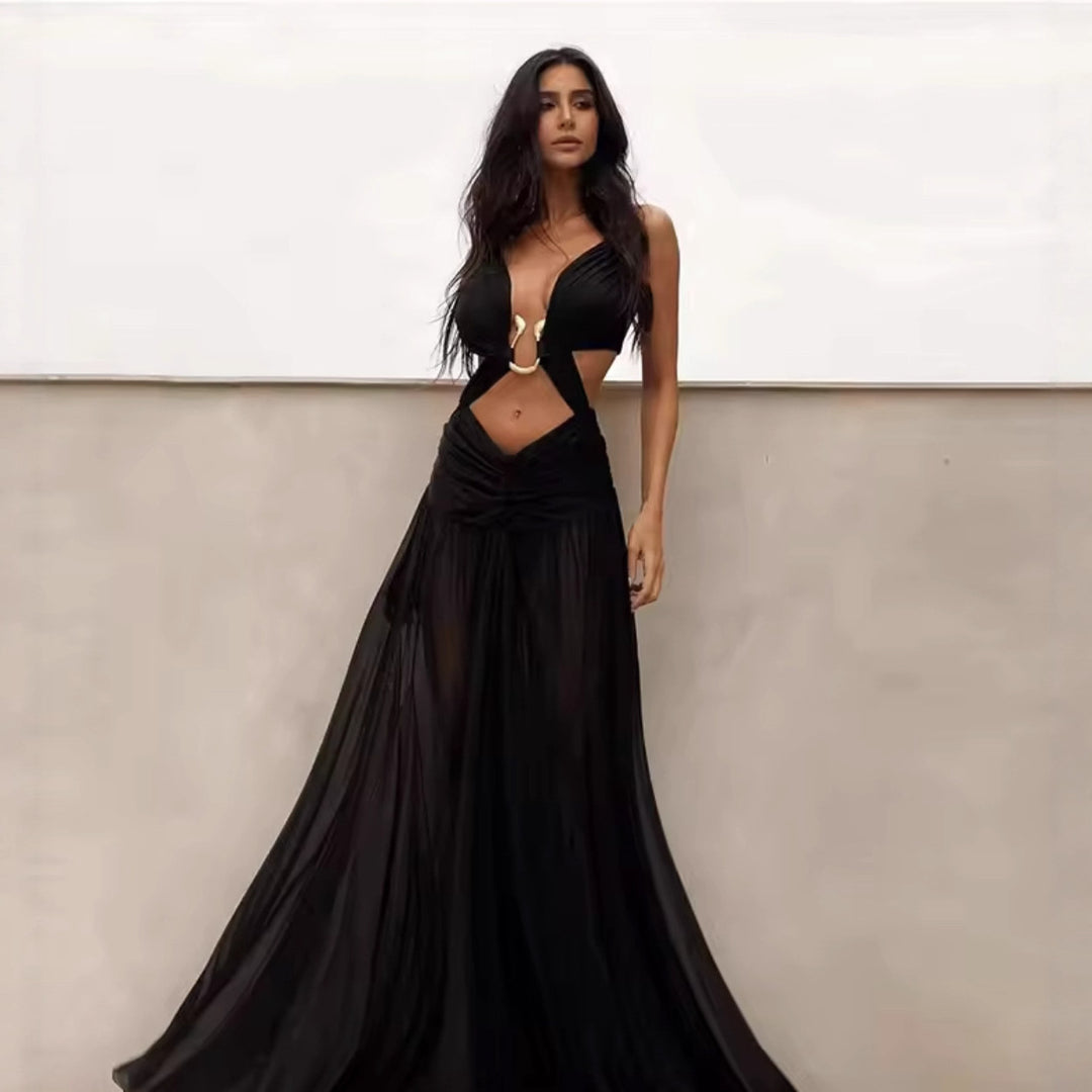 Damen Maxikleid mit verspieltem Rüschendesign und elegantem Rückenausschnitt EB