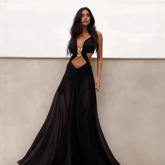 Damen Maxikleid mit verspieltem Rüschendesign und elegantem Rückenausschnitt EB