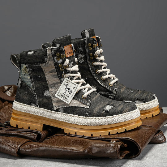 Damen Sportliche High-Top Boots mit strapazierfähigem Denim-Obermaterial EB