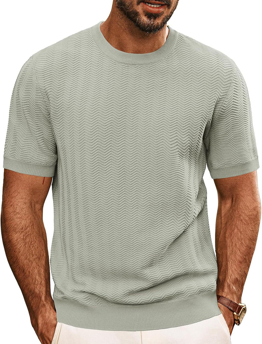 Herren strukturiertes Rundhals T-Shirt EB