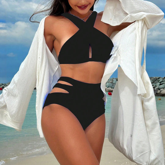 Damen Hochgeschnittener Bikini mit stylischen Cut-Outs EB