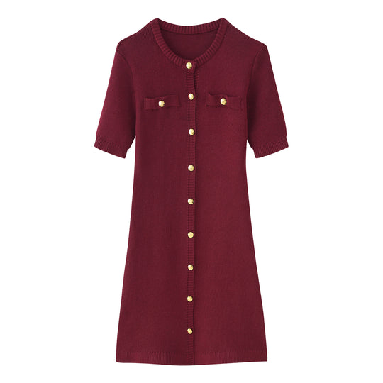 Damen Strickkleid mit kurzen Ärmeln und Knopfleiste EB