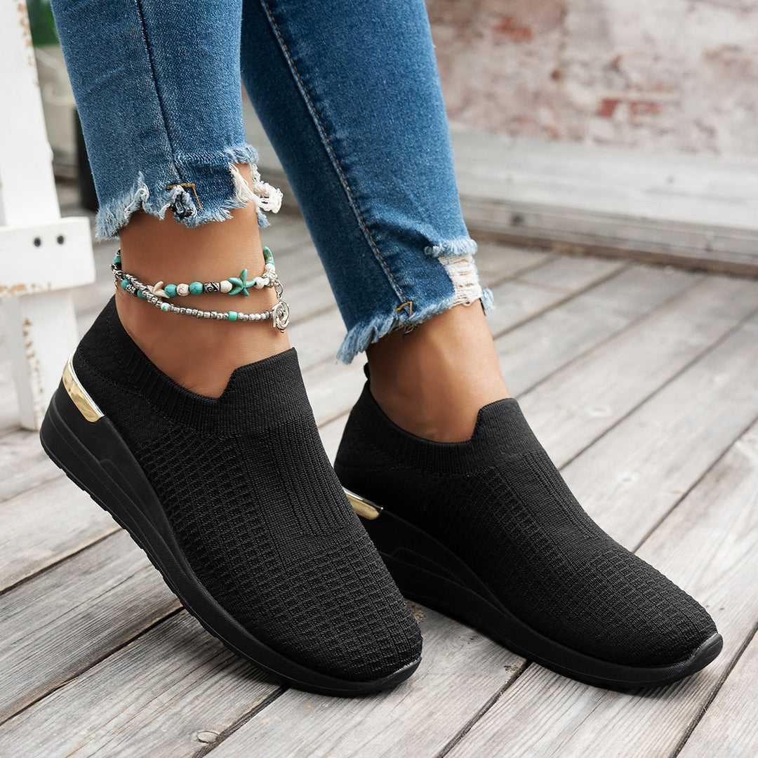 Damen  Sock-Sneaker mit elastischem Strickoberteil Leopardmuster und keilprofilsohle EB