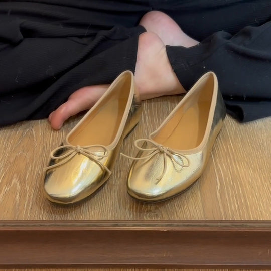 Damen elegante Ballerinas aus hochwertigem Kunstleder mit dekorativem Schleifenakzent EB