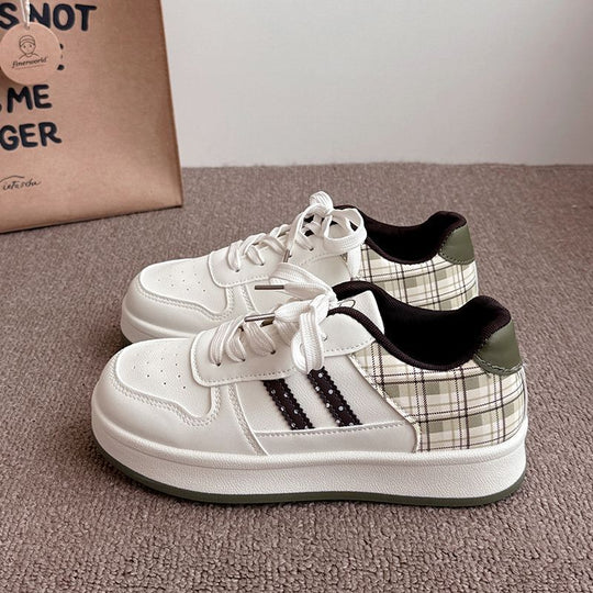 Damen modische Sneakers mit kariertem Einsätzen und gepolsterter Sohle EB