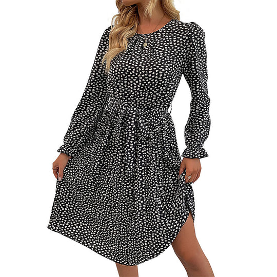 Damen Midi-Kleid mit elegantem Rüschendesign und Bindegürtel EB