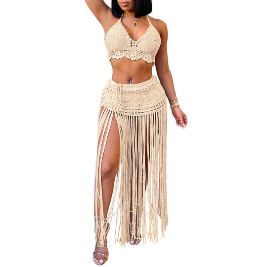 Damen gehäkeltes Strand-Outfit mit fransigen Details EB