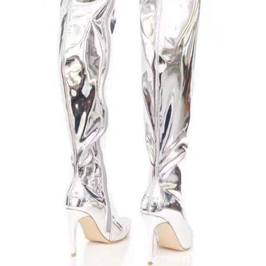 Damen Overknee Stiefel mit glänzender Oberfläche und elegantem Stiletto-Heel EB