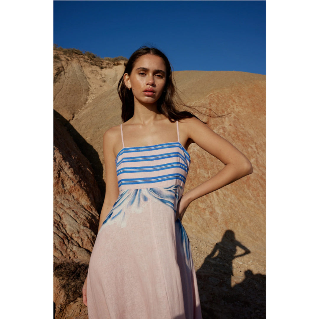 Damen Maxikleid mit dezenten Farbverlauf und floralem Muster EB