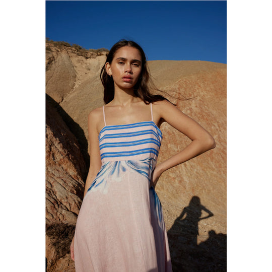 Damen Maxikleid mit dezenten Farbverlauf und floralem Muster EB