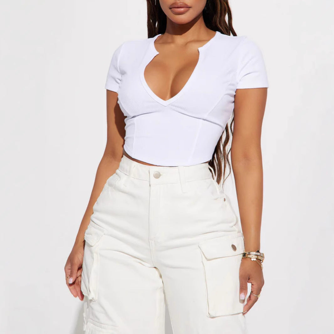 Damen Cropped Shirt mit v-förmigem Ausschnitt EB