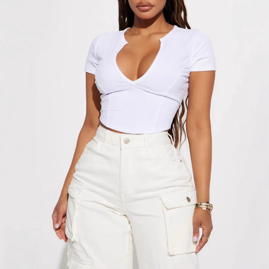 Damen Cropped Shirt mit v-förmigem Ausschnitt EB