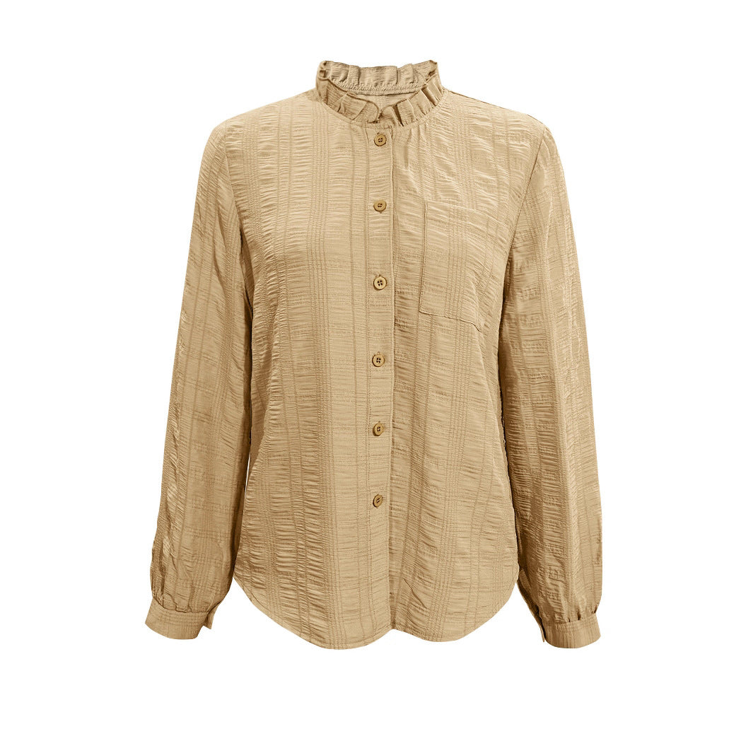 Damen Bluse mit Rüschenkragen und Knopfverschluss EB