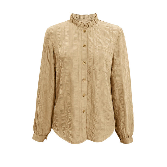 Damen Bluse mit Rüschenkragen und Knopfverschluss EB